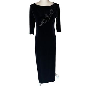 Black Velvet Dress Embroidered Maxi Dress Sz 8